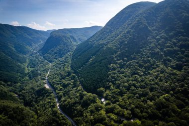 Aerial view of a winding mountain road in Fuji-Hakone Izu National Park, Japan, Asia clipart