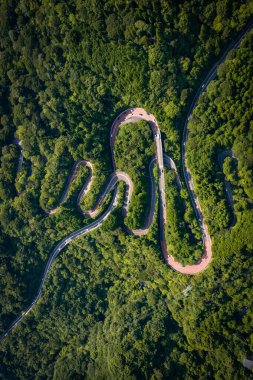 Aerial view of a winding mountain road in Fuji-Hakone Izu National Park, Japan, Asia clipart