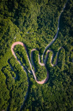 Aerial view of a winding mountain road in Fuji-Hakone Izu National Park, Japan, Asia clipart