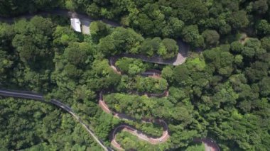 Fuji-Hakone Izu Ulusal Parkı, Japonya, Asya 'daki dolambaçlı bir dağ yolunun hava manzarası