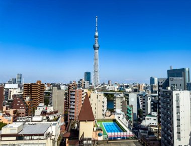 Sumida City, Tokyo, Japonya 'daki Tokyo SkyTree manzarası. Yüksek kalite fotoğraf