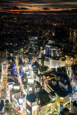 Gün batımında Shibuya Sky 'ın çatısından Tokyo manzarası, Shibuya, Tokyo, Japonya. Yüksek kalite fotoğraf