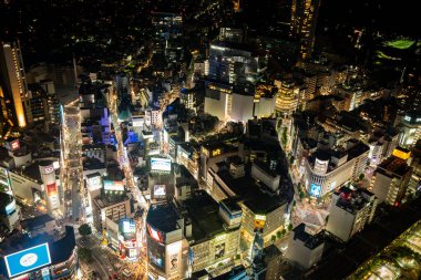 Gün batımında Shibuya Sky 'ın çatısından Tokyo manzarası, Shibuya, Tokyo, Japonya. Yüksek kalite fotoğraf