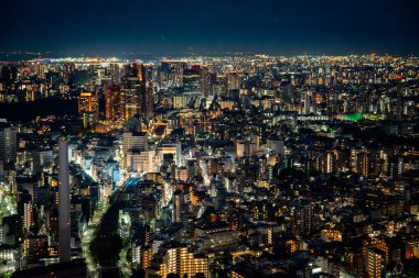 Gün batımında Shibuya Sky 'ın çatısından Tokyo manzarası, Shibuya, Tokyo, Japonya. Yüksek kalite fotoğraf