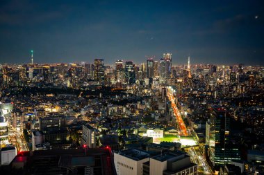Gün batımında Shibuya Sky 'ın çatısından Tokyo manzarası, Shibuya, Tokyo, Japonya. Yüksek kalite fotoğraf