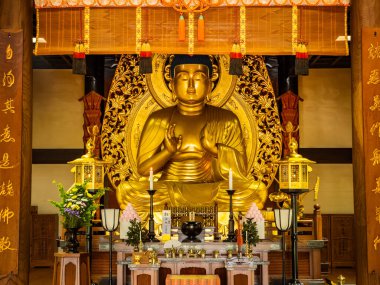 Hiraizumi 'deki Chuson-ji tapınağı, Nishiiwai Bölgesi, Iwate, Japonya. Yüksek kalite fotoğraf