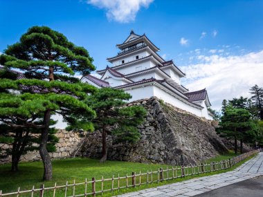 Aizuwakamatsu 'daki Tsuruga Kalesi, Fukushima, Japonya. Yüksek kalite fotoğraf
