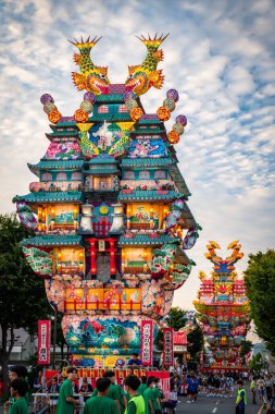 Noshiro Tenku no Fuyajo Tanabata Festivali Fener Kaleleri Noshiro Ağustos 2024, Akita, Japonya 'da. Yüksek kalite fotoğraf