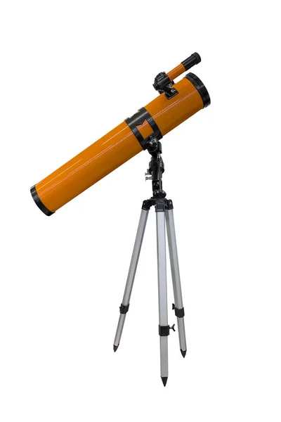 Telescópio Laranja Sobre Tripé Isolado Sobre Fundo Branco — Fotografia de Stock