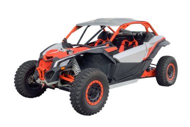 turuncu renkli araba beyaz arkaplanda izole edilmiş.