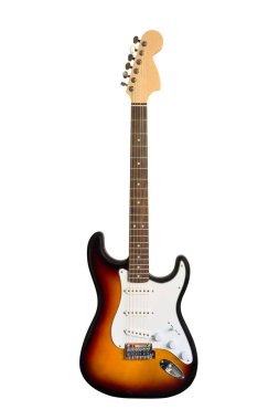 Beyaz arkaplanda elektro gitar izole edildi