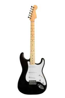 izole beyaz bir arka plan üzerinde siyah elektro gitar