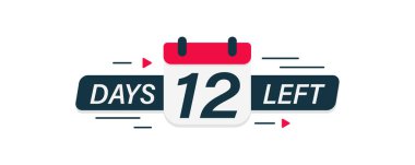 Geri sayım pankartı. Takvimli web pankartı ve 12 günlük mesaj. Takvim simgesi. Son dakika teklifi ya da geri sayım pankartı. Terfi ikonu. Günler sayılı. Vektör illüstrasyonu