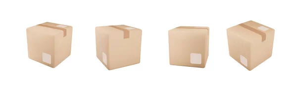 Teslimat Kutusu Izole Edilmiş Arka Planda Koli Bandı Etiketli Karton — Stok Vektör