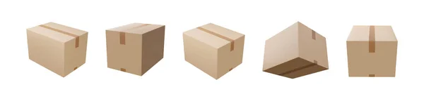 Doručovací Box Nastaven Izolovaném Pozadí Kartónové Nebo Papírové Realistické Krabice — Stockový vektor