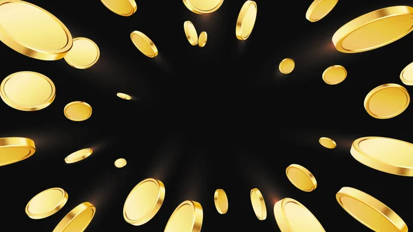 Gouden Munten Explosie Casino Jackpot Win Concept Gouden Munten Zwarte — Stockvector