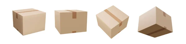 Doručovací Box Nastaven Izolovaném Pozadí Kartónové Nebo Papírové Realistické Krabice — Stockový vektor