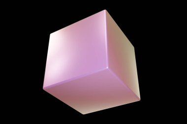 Holografik 3D şekil. İnci rengi küp. Geometrik şekil. Geometrik ilkel. 3d oluşturma.