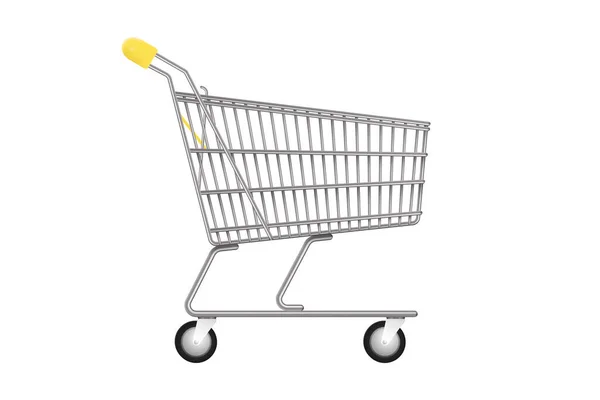 Metallischer Supermarkt Einkaufswagen Seitenansicht Von Realistischem Warenkorb Oder Einkaufswagen Leerer — Stockvektor