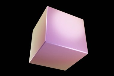 Holografik 3D şekil. İnci rengi küp. Geometrik şekil. Geometrik ilkel. 3d oluşturma.