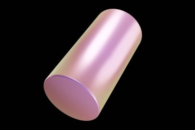 Holografik 3D şekil. İnci renkli silindir. Geometrik şekil. Geometrik ilkel. 3d oluşturma.