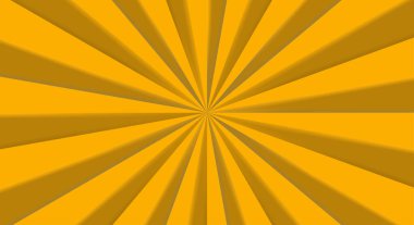 Merkezinde ışın ya da çizgiler olan geçmişe dönük bir arkaplan. Güneş patlaması ya da güneş patlaması. Yıldız patlaması soyut arkaplan. Sarı, turuncu renk. Vektör illüstrasyonu