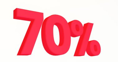 Yüzde 70 indirim. Beyaz izole arka planda kırmızı 3D numaralar. 3d resimleme