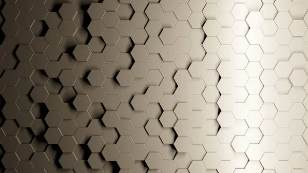 Dark blue hexagon background. Realistic abstract honeycomb background. 3d rendering. Geometric texture. Modern technology backdrop. Hexagon pattern. Top light.