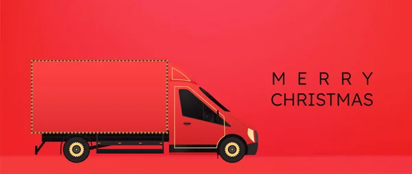 Świąteczna Ciężarówka Oświetleniem Transport Dostawa Święta Bożego Narodzenia Ciężarówka Girlandą — Wektor stockowy