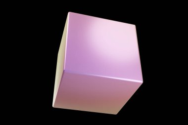 Holografik 3D şekil. İnci rengi küp. Geometrik şekil. Geometrik ilkel. 3d oluşturma.
