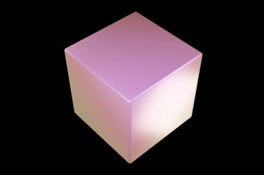 Holografik 3D şekil. İnci rengi küp. Geometrik şekil. Geometrik ilkel. 3d oluşturma.