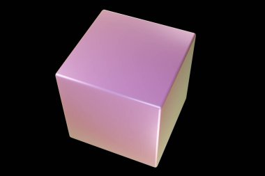 Holografik 3D şekil. İnci rengi küp. Geometrik şekil. Geometrik ilkel. 3d oluşturma.