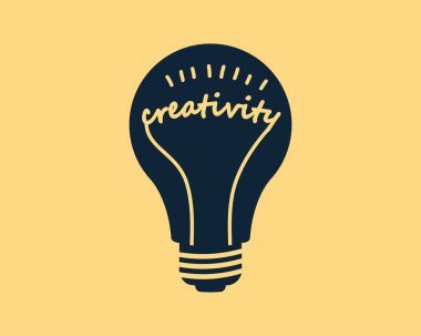 Ampuller. Lambanın ya da ampulün içinde parlayan bir yaratıcılık. Lambanın etrafına ışınlar. Rüya konsepti. Ampul sembolü. Vektör illüstrasyonu