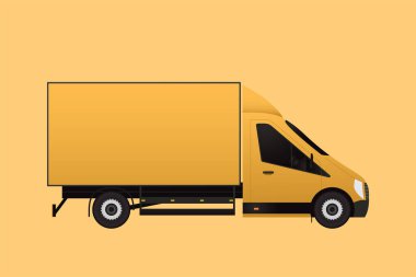 Yellow lorry for cargo service on isolated background. Transportation, delivery service. Truck with container. Van illustration. Vector illustration.