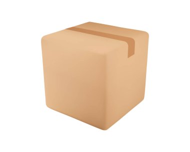İzole edilmiş bir arka planda teslimat kutusu. Koli bandı ve etiketli karton ya da karton gerçekçi teslimat kutuları. 3D gerçekçi paket kutuları. Vektör illüstrasyonu