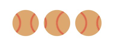 Set of softballs. Baseball balls. Red stitches. Baseball equipment. Vector illustration
