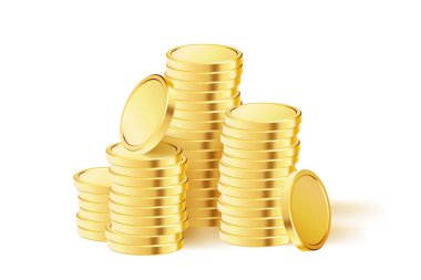 Gold Coins stack. Realistic golden money. Stacked coins. Applicable for gambling games, jackpot or bank or financial illustration. Vector illustration.