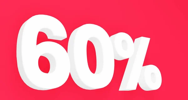 60 percent discount. White 3d numbers on red isolated background. 3d rendering illustration