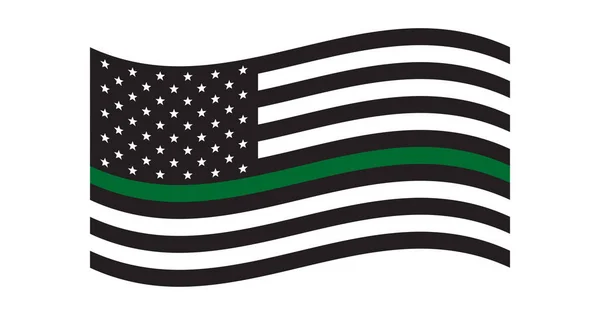 Черно Белый Флаг Сша Зелёной Линией Военные Флаги Волнистый Зеленая — стоковый вектор