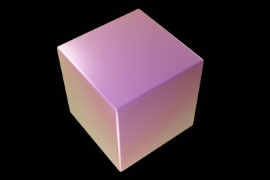 Holografik 3D şekil. İnci rengi küp. Geometrik şekil. Geometrik ilkel. 3d oluşturma.