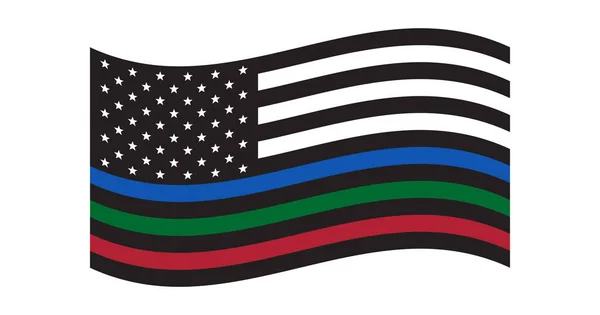 Černá Bílá Americká Vlajka Červenou Zelenou Modrou Čárou Americká Policie — Stockový vektor