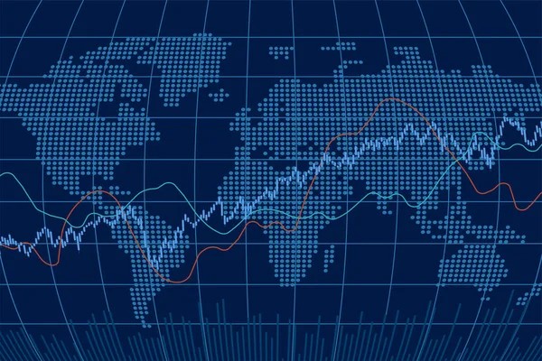 Dünya Borsa Endeks Grafiği Şamdan Şeması Çizgi Grafiği Bar Çizelgesi — Stok Vektör