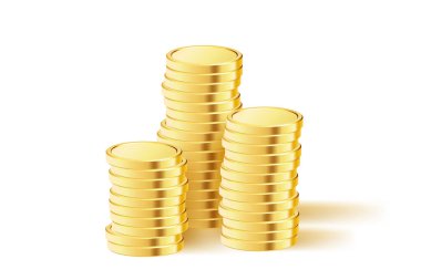 Gold Coins stack. Realistic golden money. Stacked coins. Applicable for gambling games, jackpot or bank or financial illustration. Vector illustration.