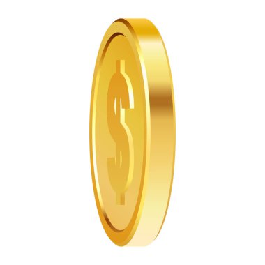 Dolar işaretli dönen altın sikkeler. Üç boyutlu bozuk paralar. Altın para. Kumar oyunları ve büyük ikramiye illüstrasyonları için başvurulabilir. Vektör illüstrasyonu.