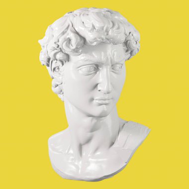 Beyaz parlayan David, izole edilmiş arka planda baskın yaptı. Michelangelos David heykeli. 3d oluşturma.