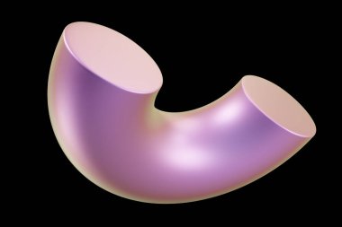 Holografik 3D şekil. İnci renkli yarım torus. Geometrik şekil. Geometrik ilkel. 3d oluşturma.