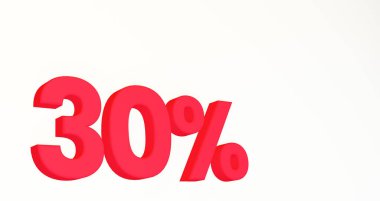 30 percent discount. Red 3d numbers on white isolated background. 3d rendering illustration