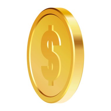 Dolar işaretli dönen altın sikkeler. Üç boyutlu bozuk paralar. Altın para. Kumar oyunları ve büyük ikramiye illüstrasyonları için başvurulabilir. Vektör illüstrasyonu.