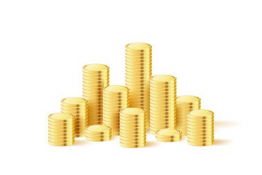 Gold Coins stack. Realistic golden money. Stacked coins. Applicable for gambling games, jackpot or bank or financial illustration. Vector illustration.