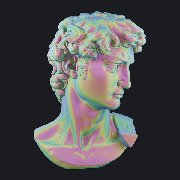 大卫全息胸围孤立的背景 白垩纪雕像 现代流行风格 米开朗基罗 大卫雕像3D渲染 — 图库照片